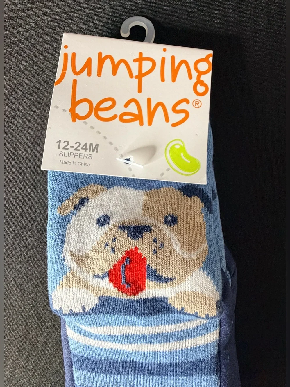 Jumping Beans Baby Slipper Socks Striped Bulldog Blue Multicolor Size 12-24 Mos